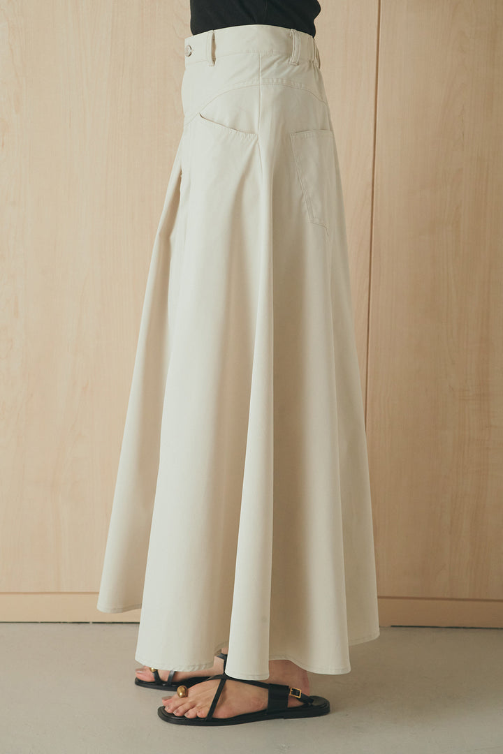 [SET]フロントテープデザイン半袖カーディガン+ミリタリーツイルタックフレアスカート(2set)