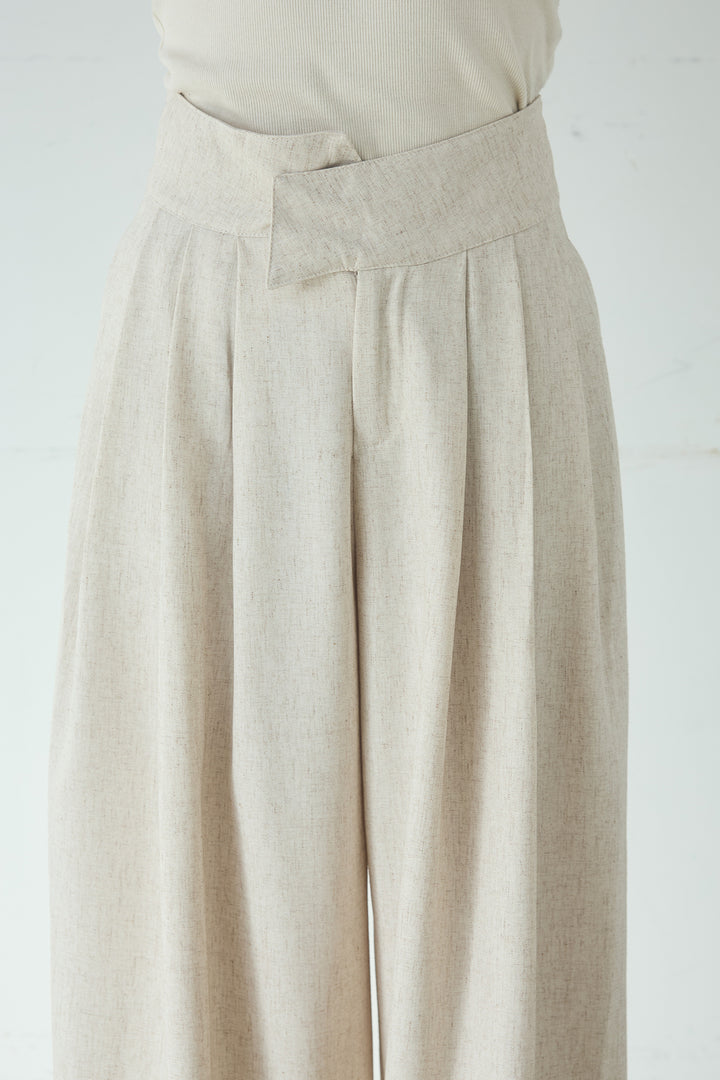 [SET]ミックスメッシュポロニット+麻混タックワイドパンツ(2set)