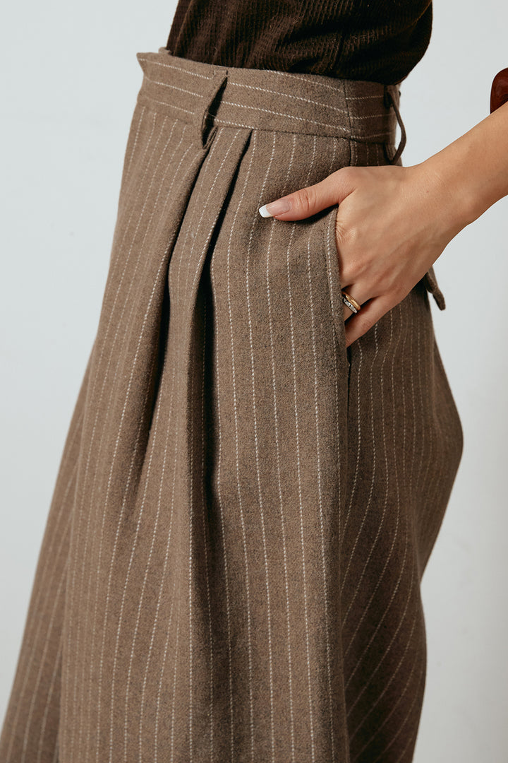 [SET]プードルファーミドルジャケット+ウールライクストライプパンツ(2set)