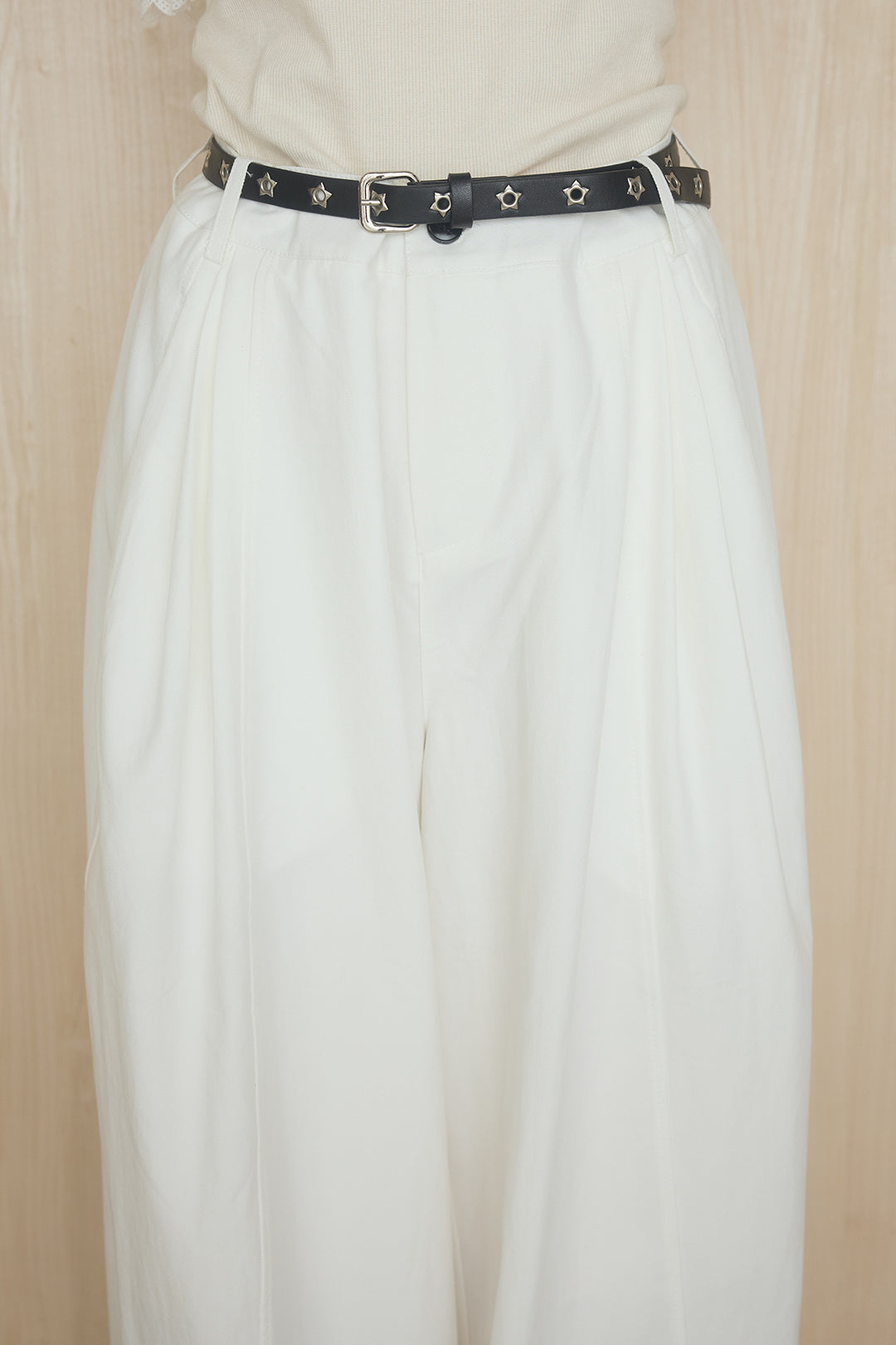 [SET]レターノースリレイヤードカットソー+ハトメデザインベルト付きワイドパンツ(2set)