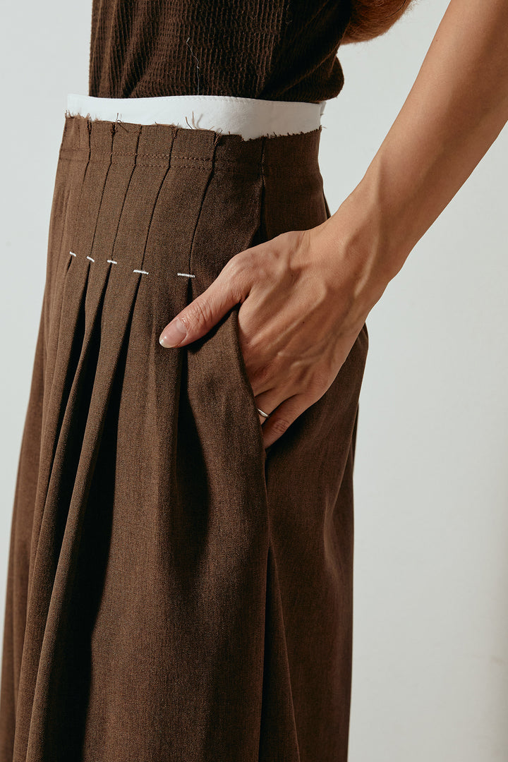 [SET]ハイネックフリンジジップニットトップス+ウエストステッチデザインワイドスラックス(2set)