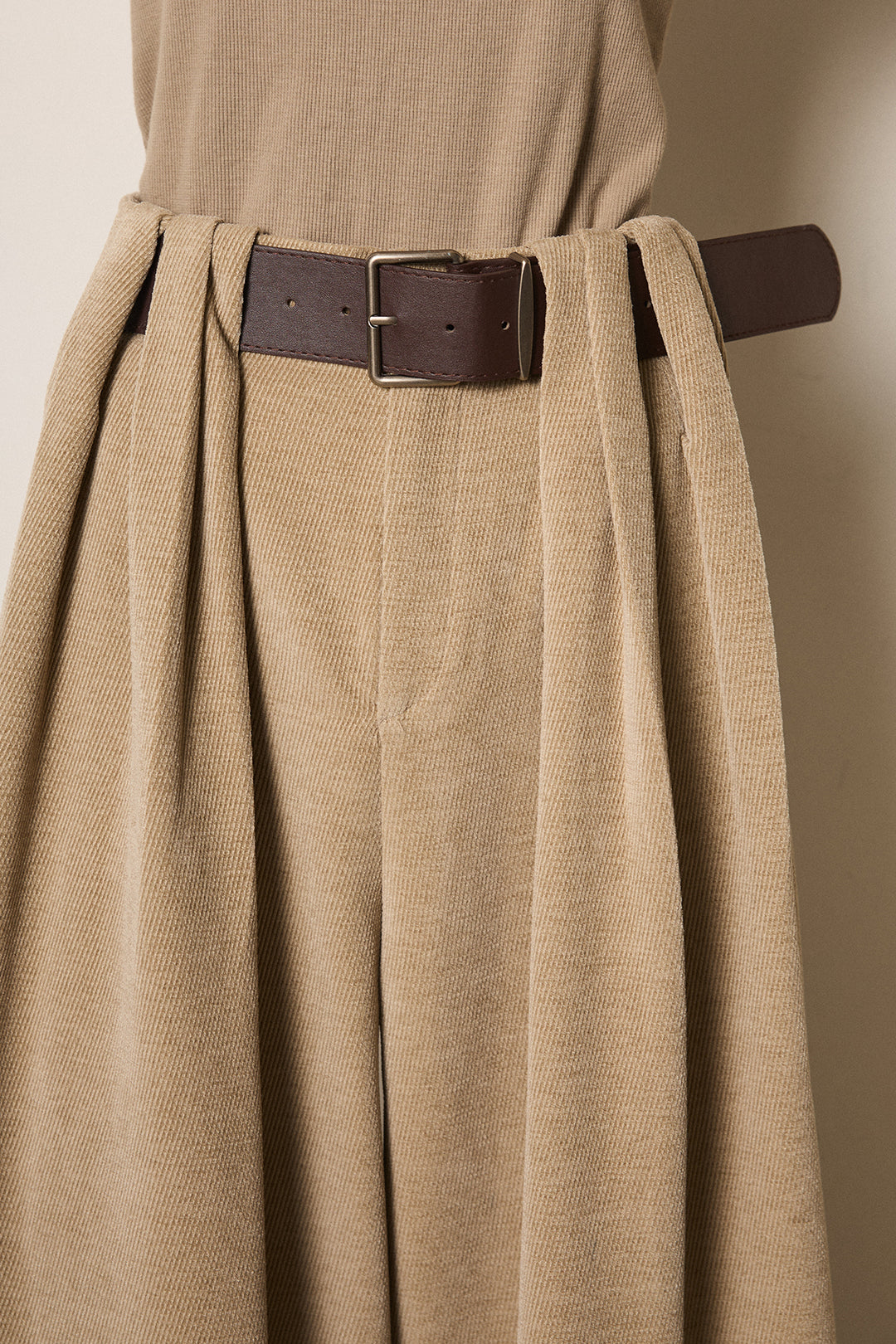 [SET]ボタンデザインネックニットプルオーバー+ベルトループコーデュロイワイドパンツ(2set)