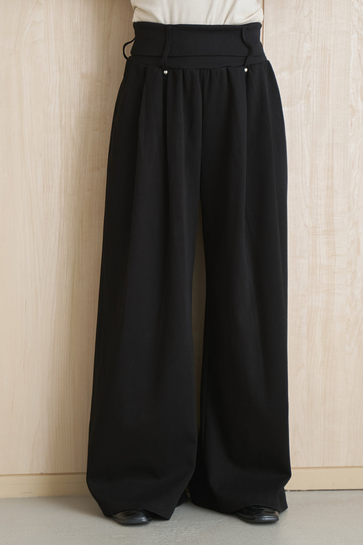 ウエスト折り返しタックワイドスウェットパンツ
