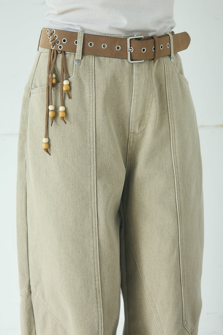 ベルト付きカラーデニムカーブワイドパンツ