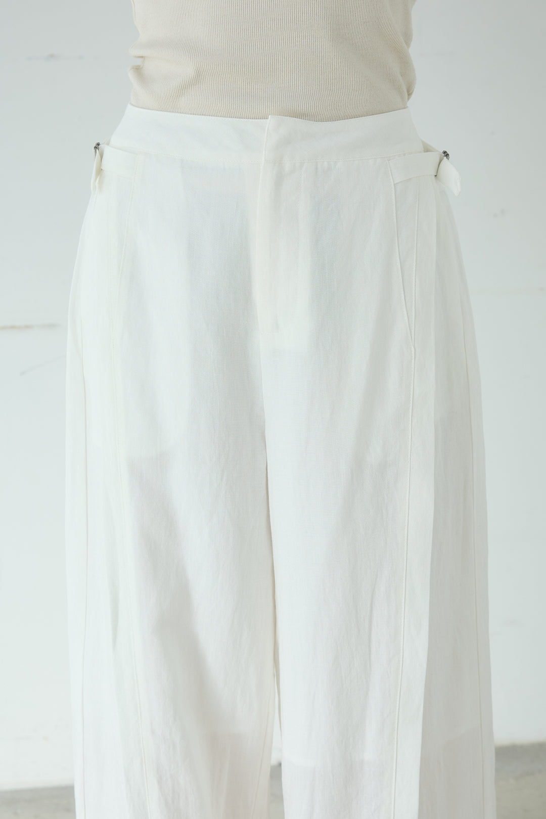 [SET]レース刺繍ラインバンドカラーシャツ+リネン混サイドベルトパンツ(2set)