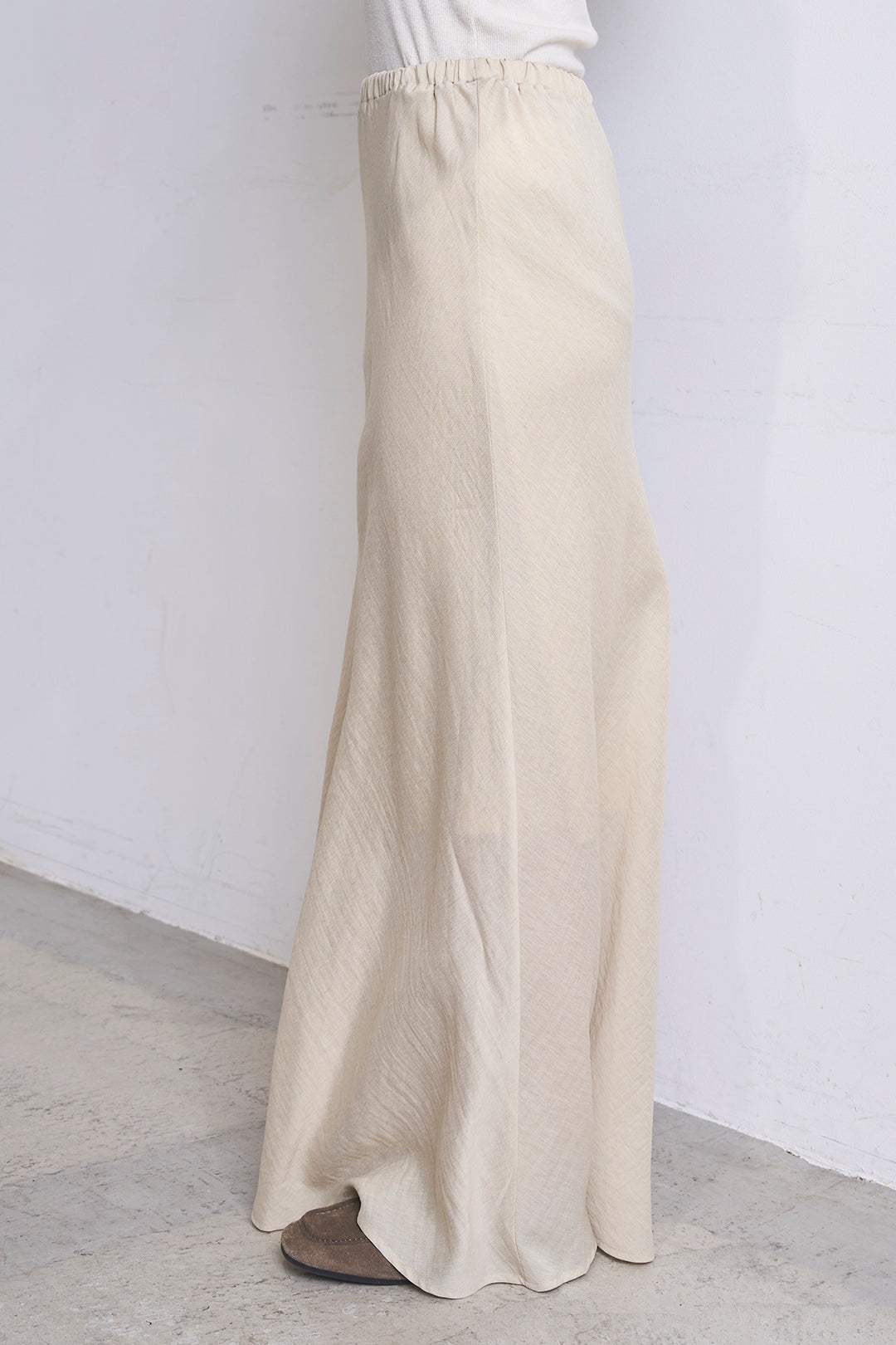 [SET]異素材切替ZIPブルゾン+リネンブレンドロングナロースカート(2set)