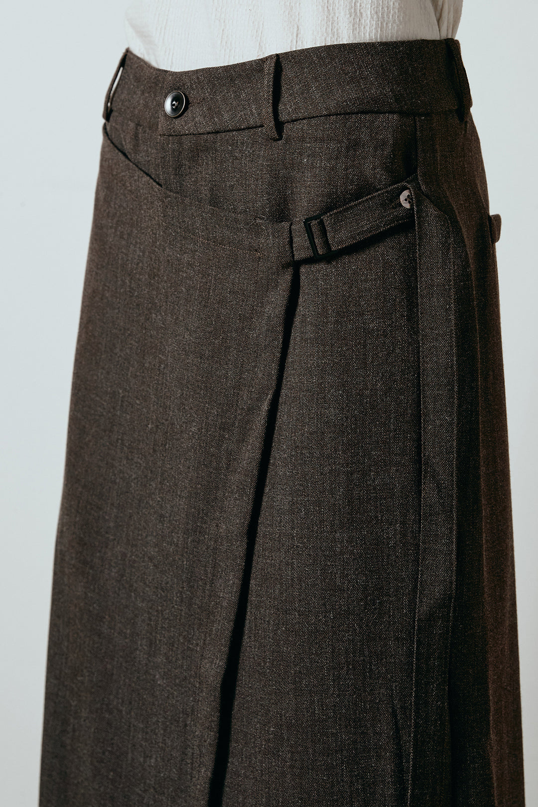 [SET]襟付きマルチボーダーニットポロトップス+ラップ巻きワイドスラックス(2set)