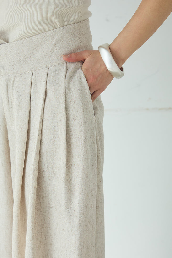 [SET]ミックスメッシュポロニット+麻混タックワイドパンツ(2set)