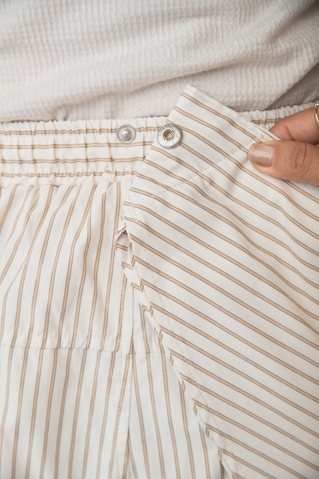 [SET]シアー×ポンチブルゾン+ストライプウエスト巻きジョガーパンツ(2set)