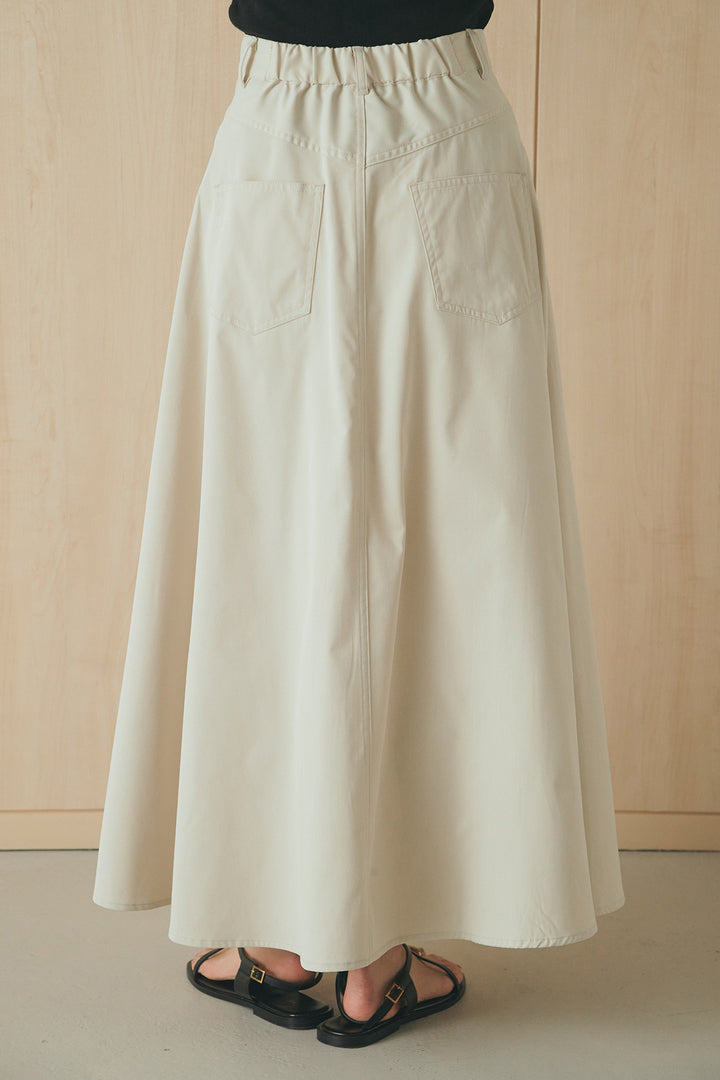 [SET]フロントテープデザイン半袖カーディガン+ミリタリーツイルタックフレアスカート(2set)