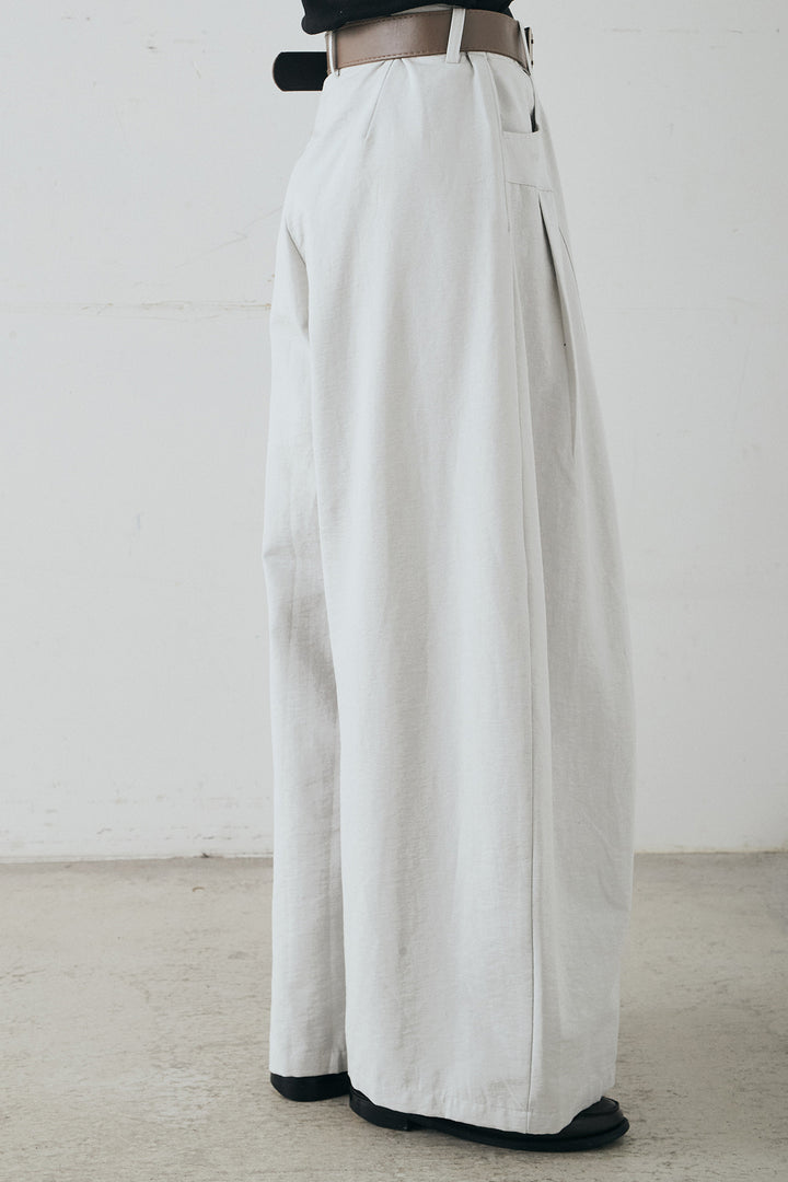 [SET]ブロックレースフード付きブラウス+ベルト付きサイドタックワイドパンツ(2set)