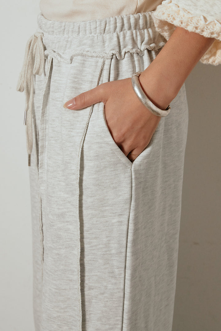 [SET]ハイネックミックスニットトップス+フロントラインデザインワイドスウェットパンツ(2set)