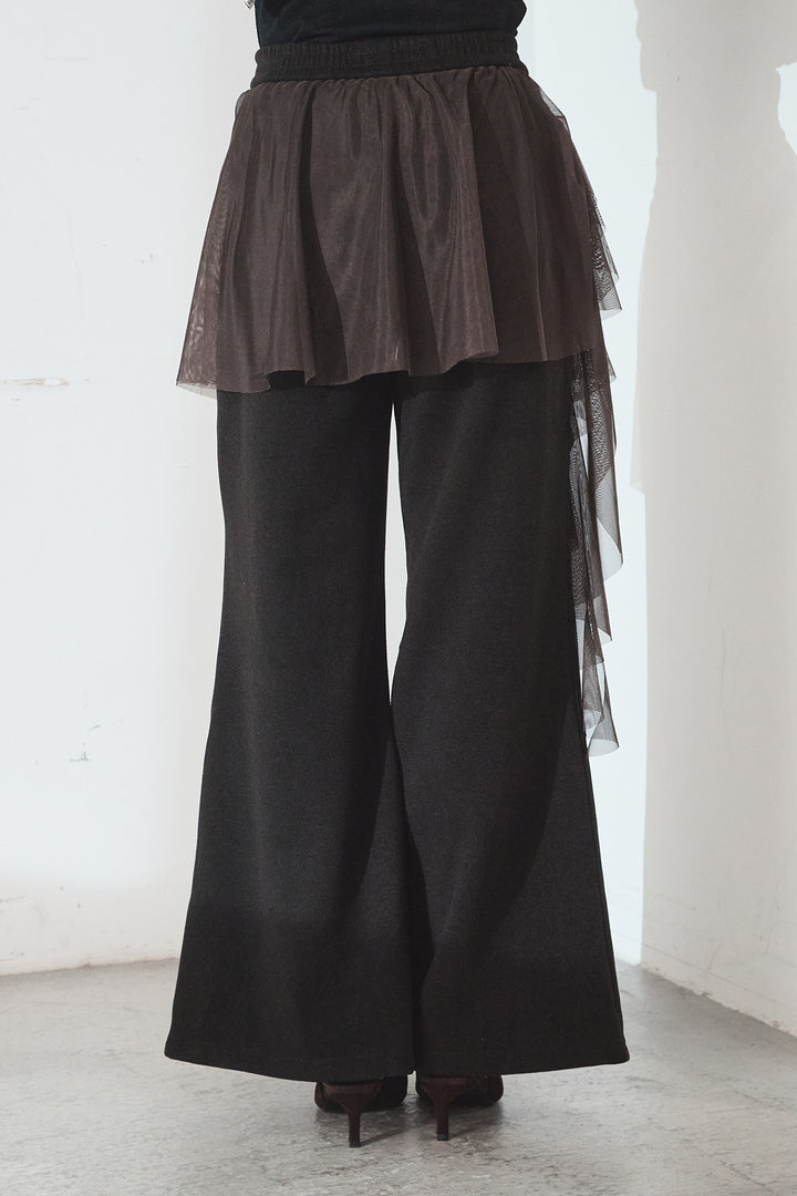 [SET]ミックス編みドルマンニットトップス+チュールレイヤードニットパンツ(2set)