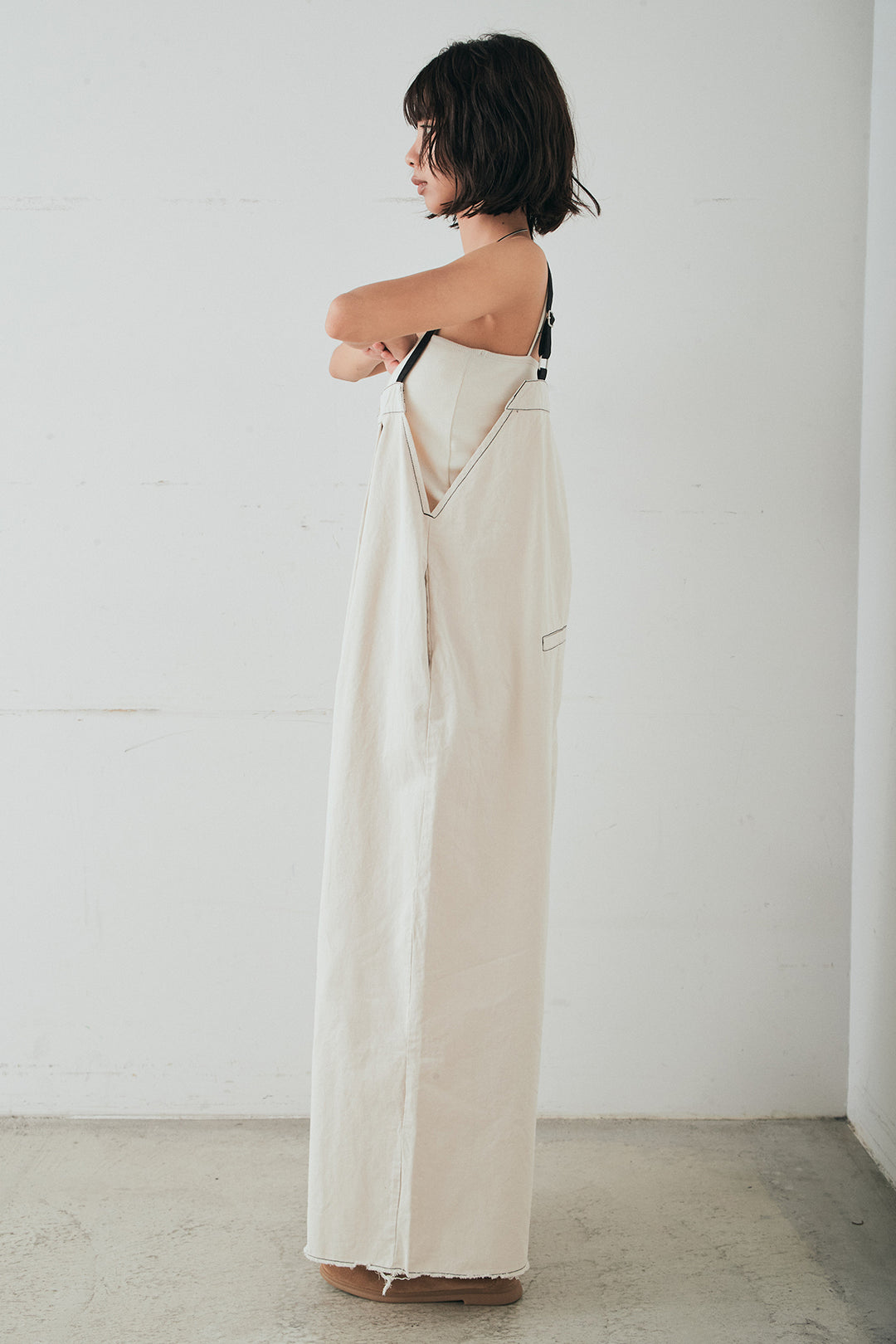 [SET]シアーダンボールサイドドロストジャケット+綿ツイルアシメサロペット(2set)