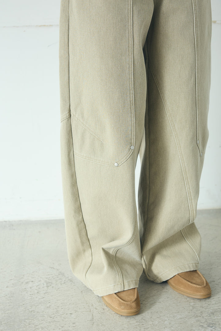 ベルト付きカラーデニムカーブワイドパンツ