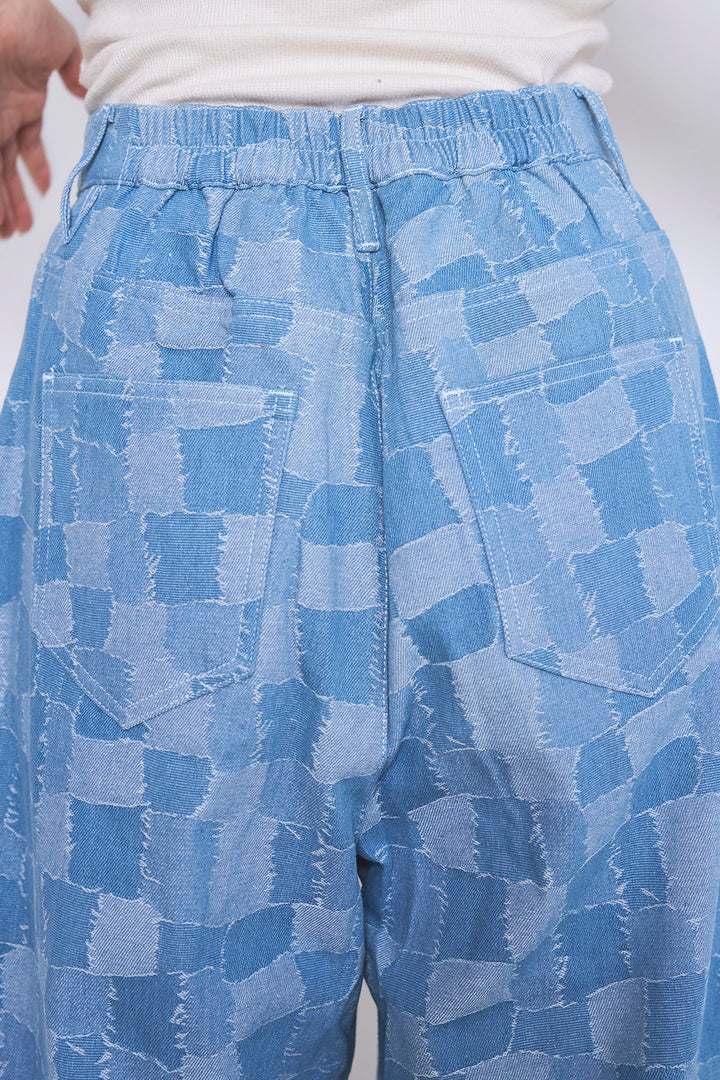 パッチワーク風デニムワイドパンツ