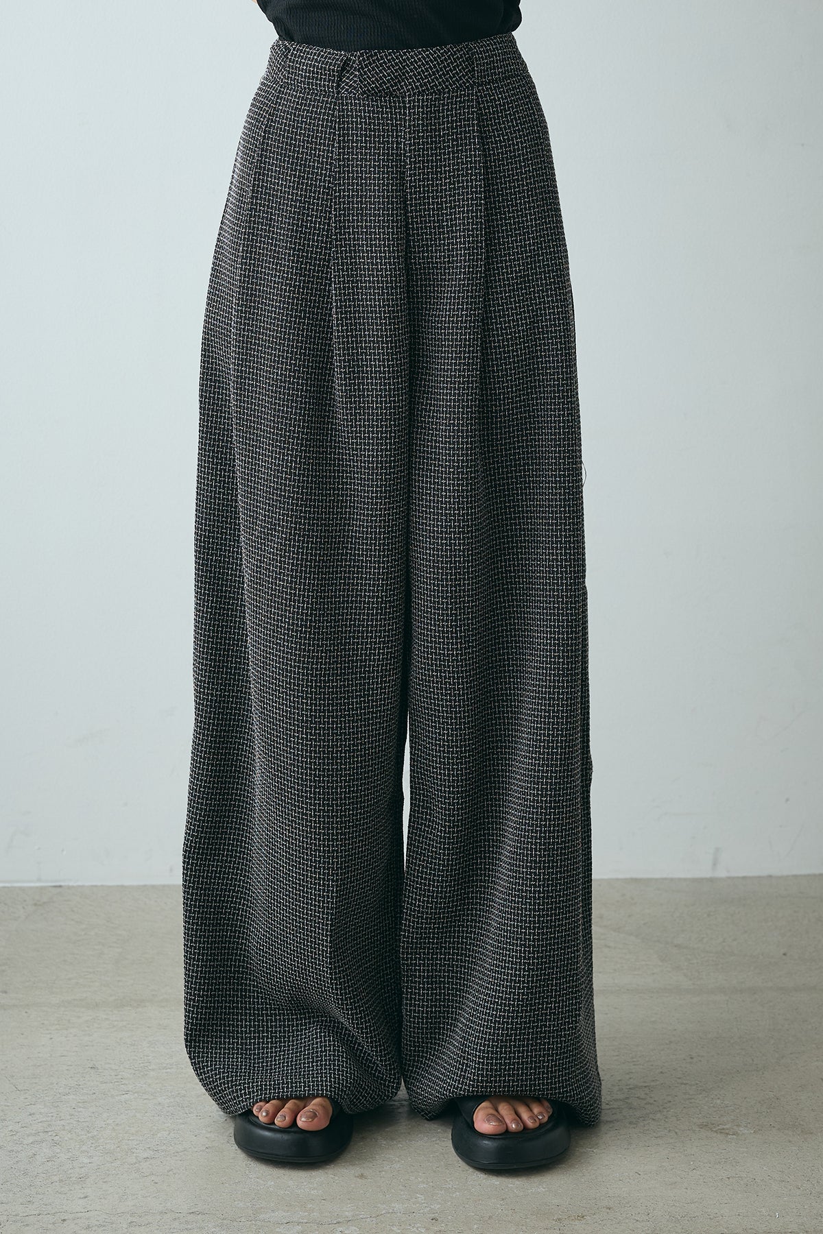 ドゥーズィエムクラス　Tweed Wide パンツ　ブラック　サマーツイード ドゥーズィエムクラス Tweed Wide パンツ ブラック サマー