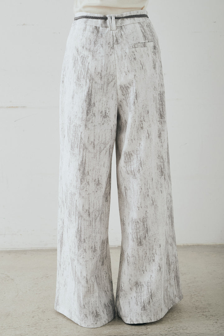 紐ベルト付きかすれ柄ワイドスラックス