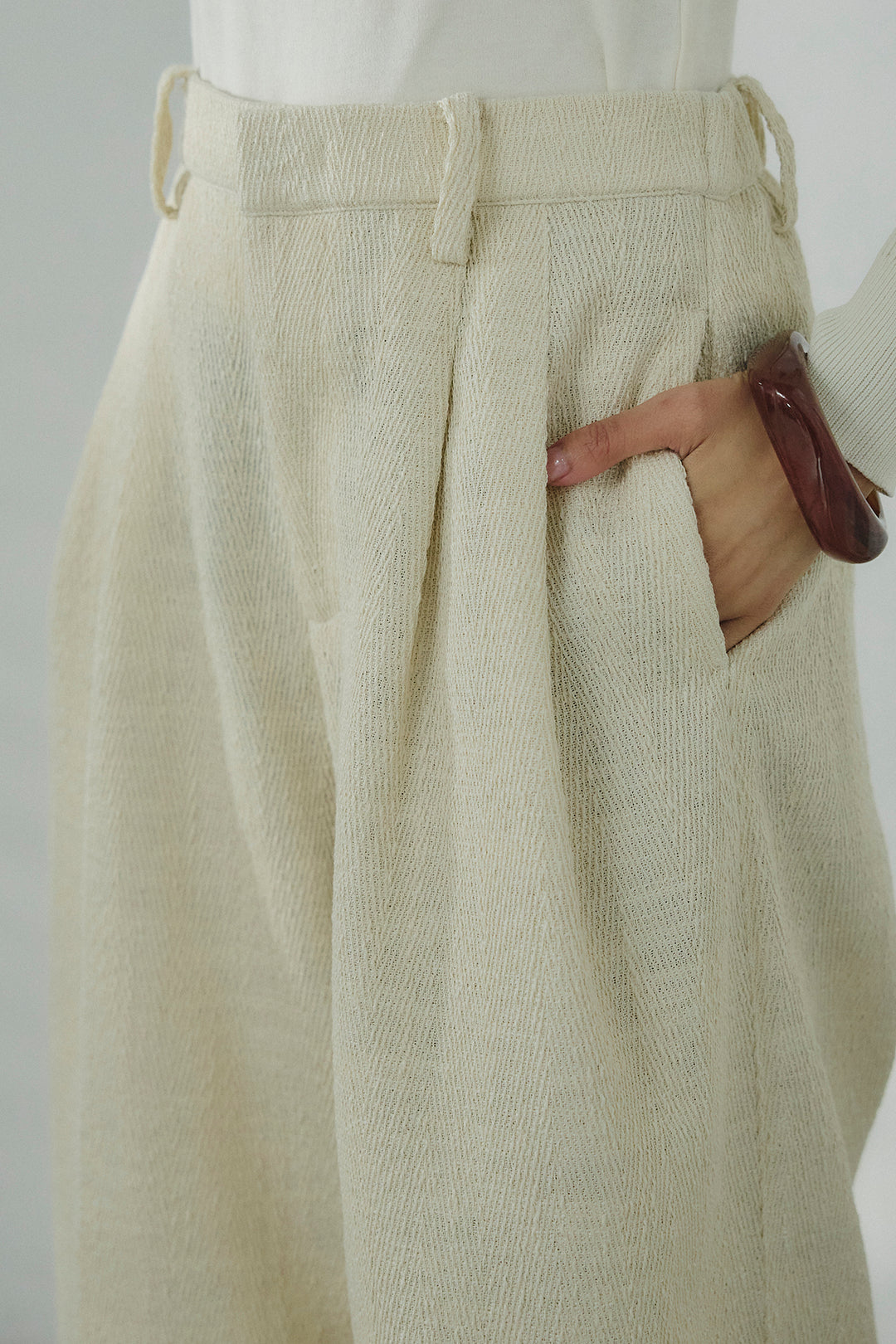 [SET]リバーシブル配色ニットカーディガン+デニムライクヘリンボーンタックパンツ(2set)