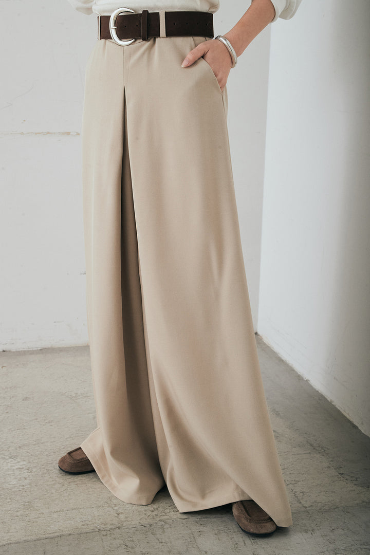 [SET]モコレースVネックカーディガン+太ベルト付きフロントタックパンツ(2set)