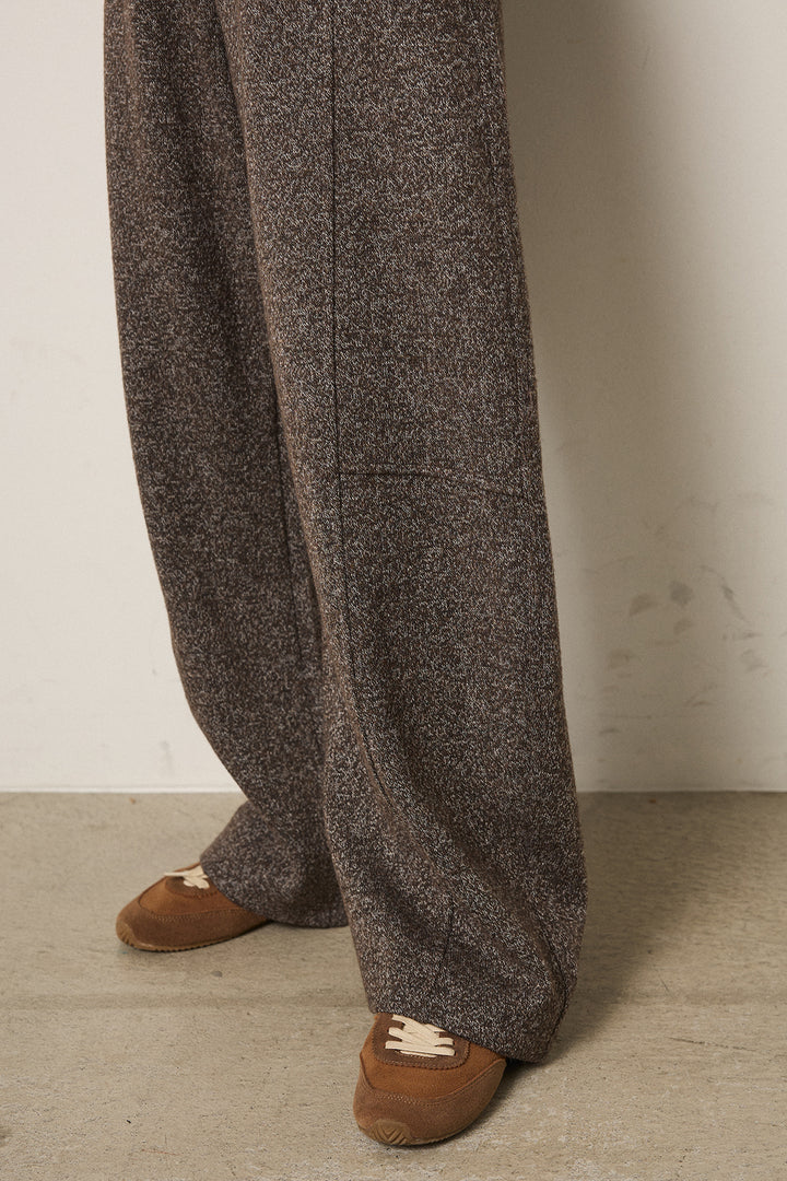 [SET]幾何学柄ノーカラーカーディガン+杢ニットフレアパンツ(2set)