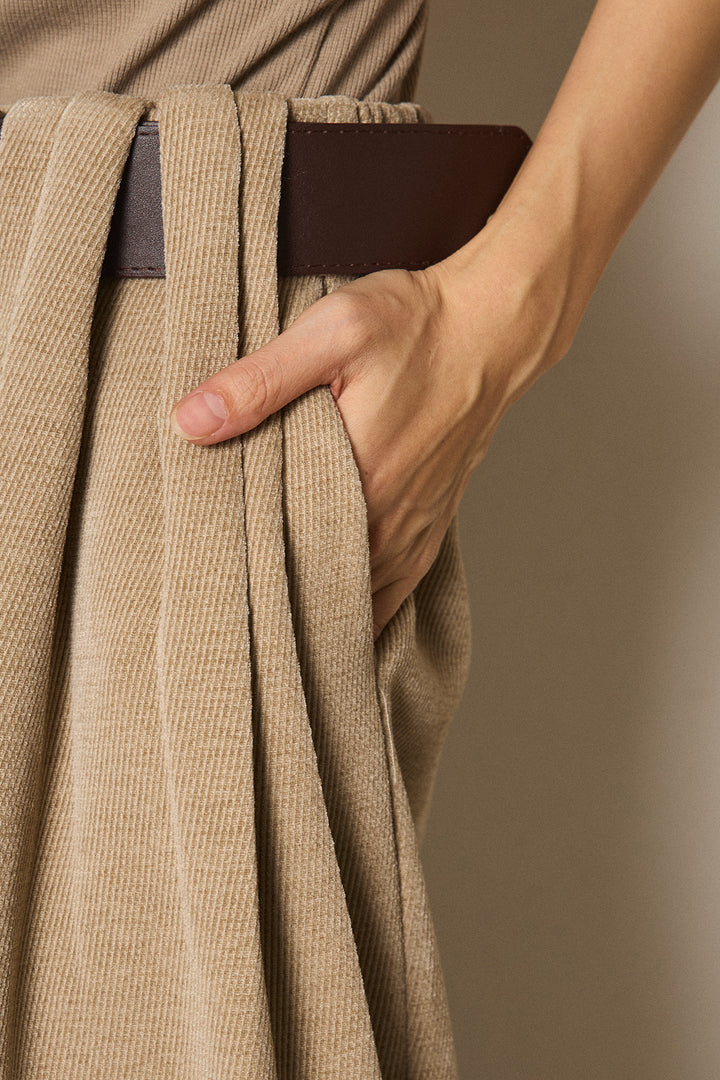 [SET]デニム襟ダブルジップニットトップス+ベルトループコーデュロイワイドパンツ(2set)