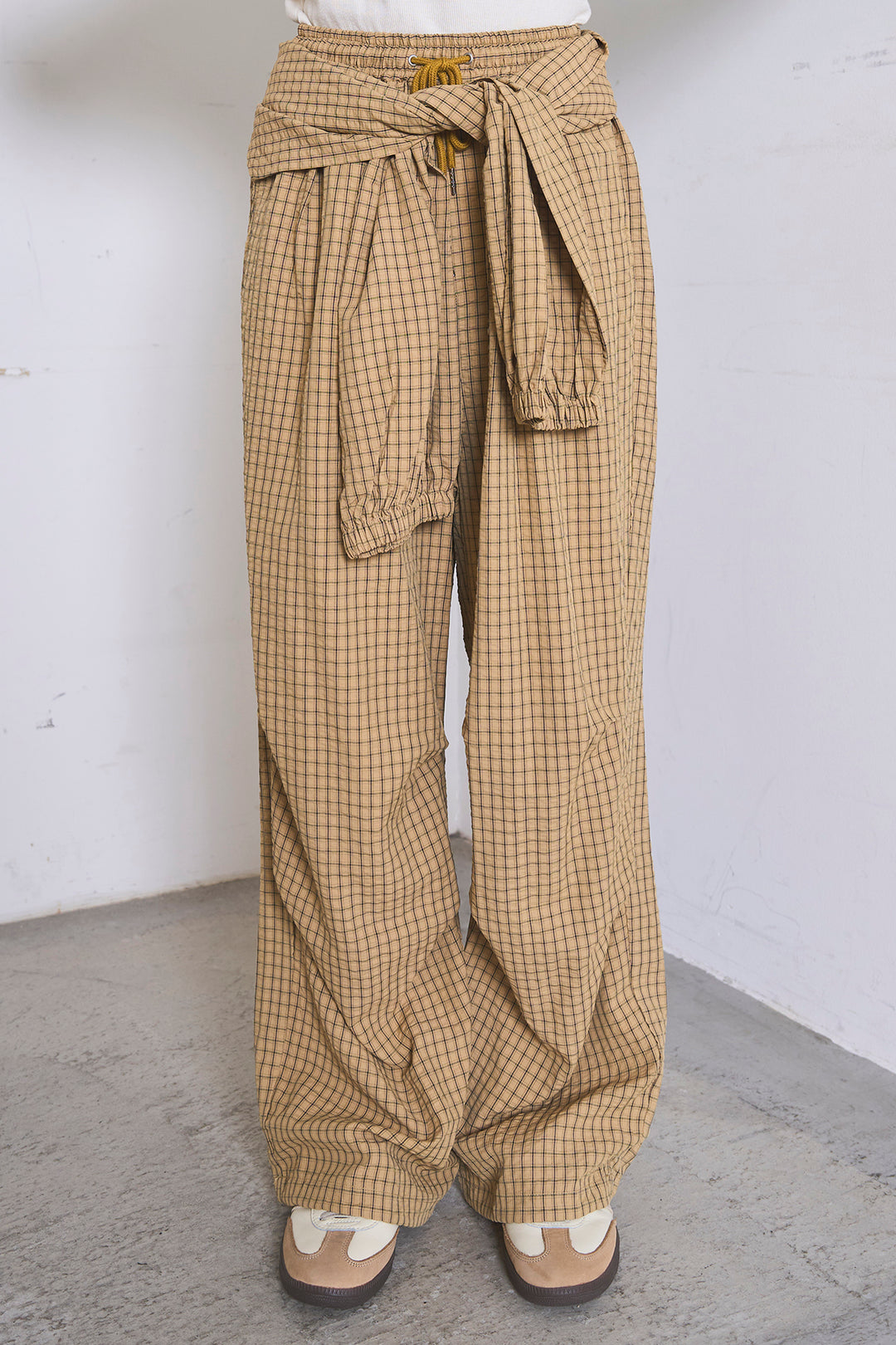 [SET]ワンショルスウェットプルオーバー+チェックウエスト巻きジョガーパンツ(2set)