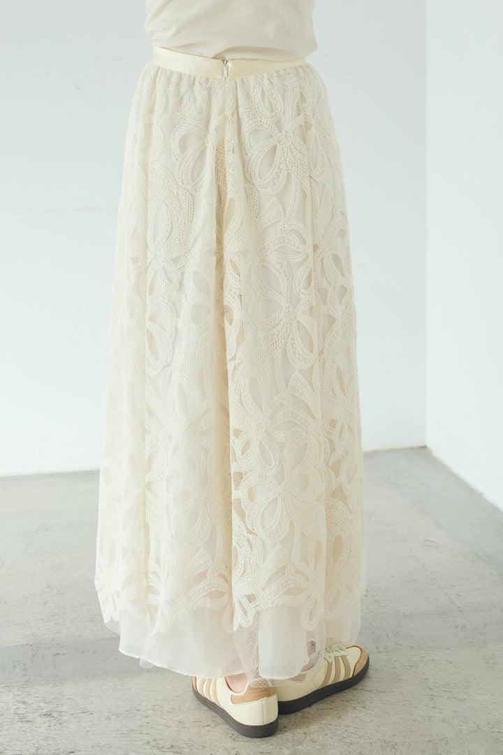 [SET]ネック裾絞りブルゾンアウター+ニュアンス柄刺繍スカート(2set)