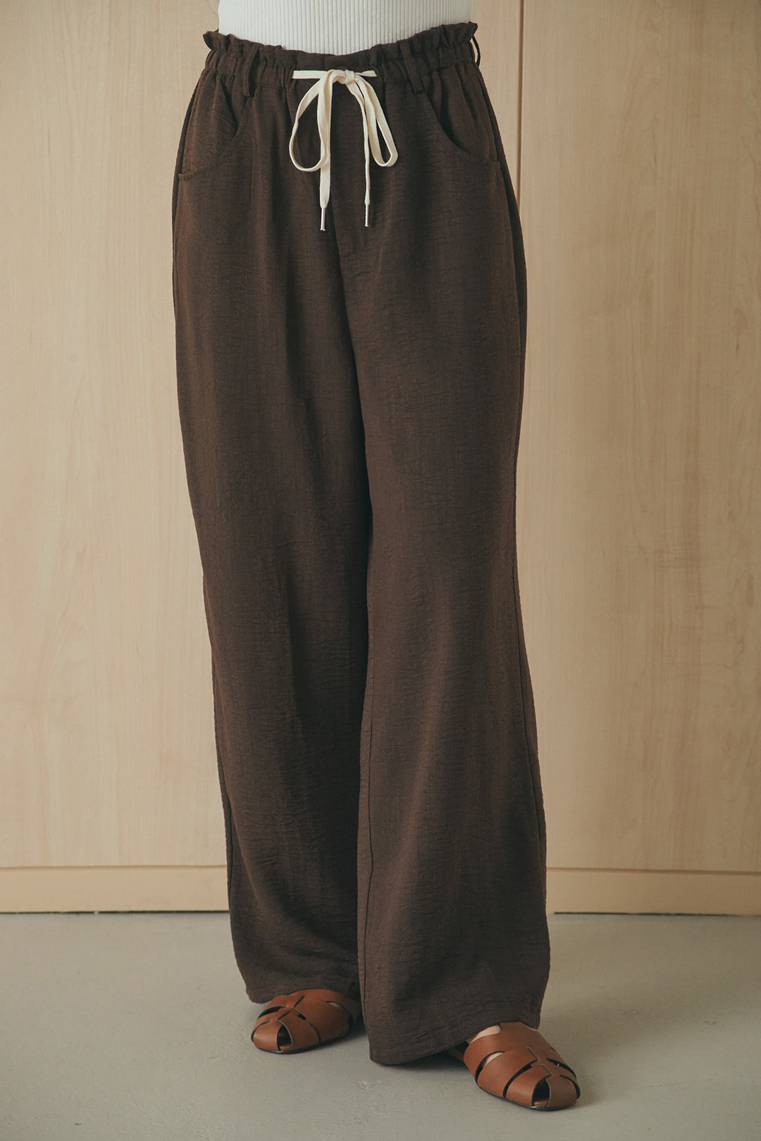 [SET]麻混ノーカラーブルゾン+麻混ウエストドロストパンツ(2set)