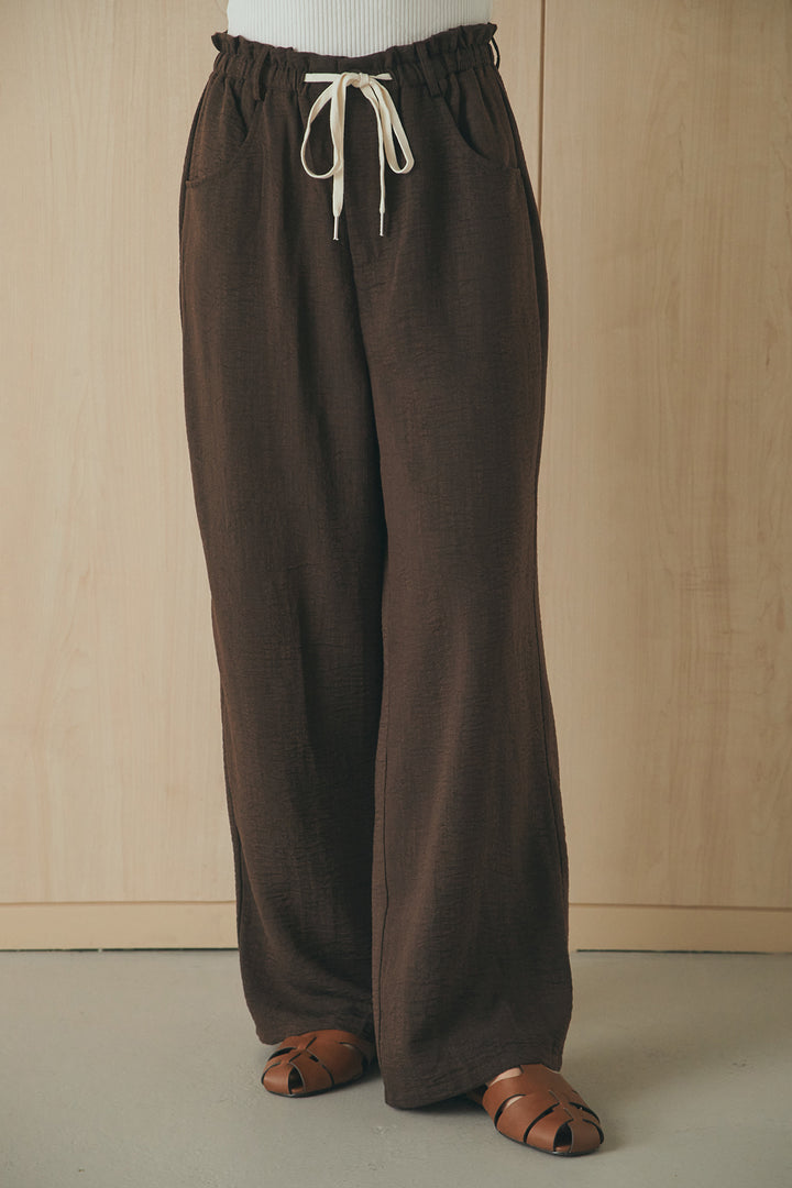 [SET]麻混ノーカラーブルゾン+麻混ウエストドロストパンツ(2set)