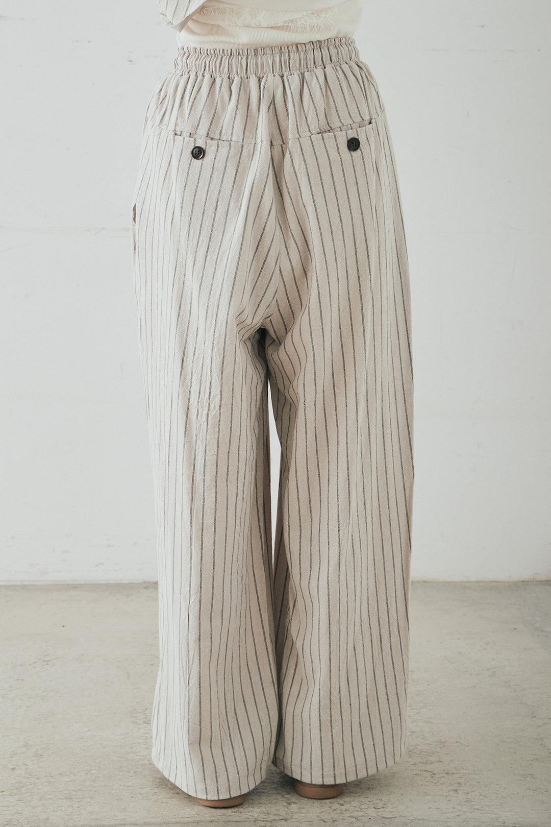 [SET]メッシュカットソースキッパープルオーバー+リネンライクストライプタックイージーパンツ(2set)