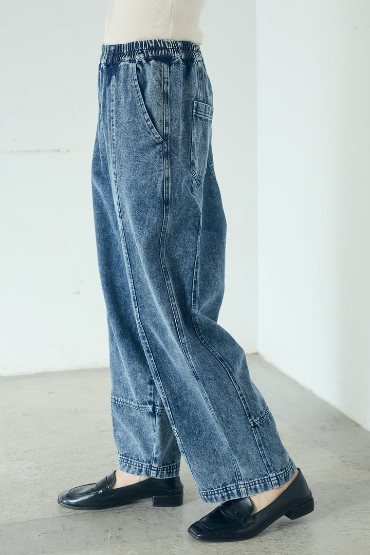 カラーデニムケミカル加工コクーンパンツ