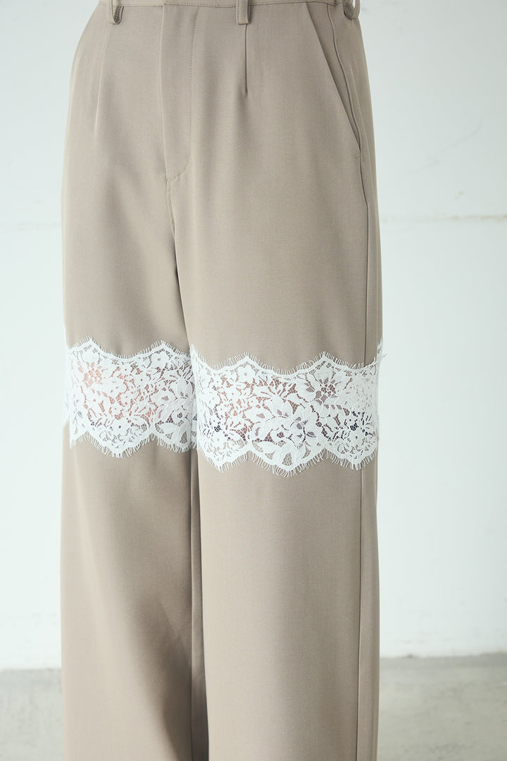 レース刺繍切替ワイドパンツ