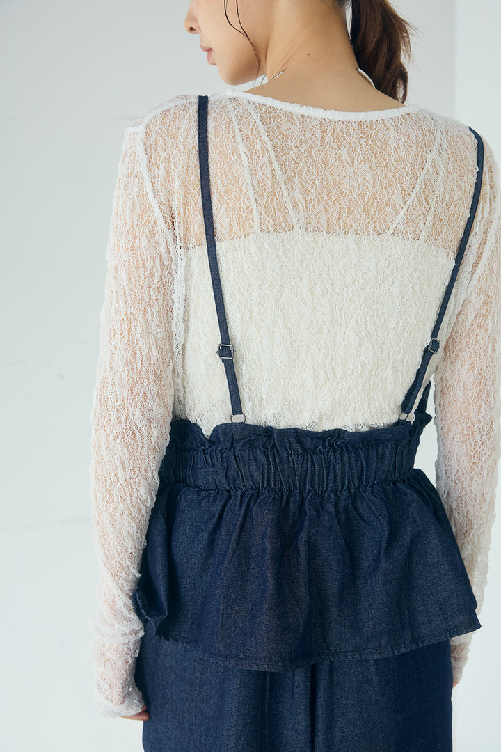 [SET]ストレッチレースクルーネックインナー+デニムペプラムコンビネゾン(2set)