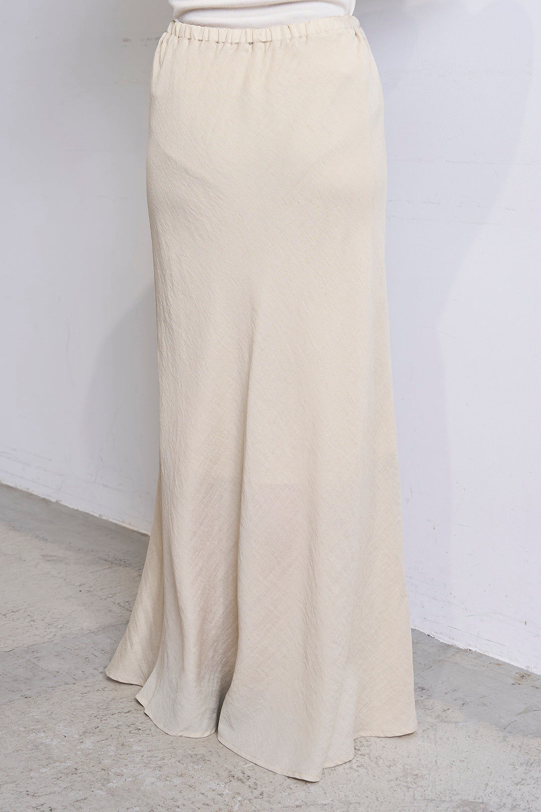 [SET]深V刺繍柄ブラウス+リネンブレンドロングナロースカート(2set)