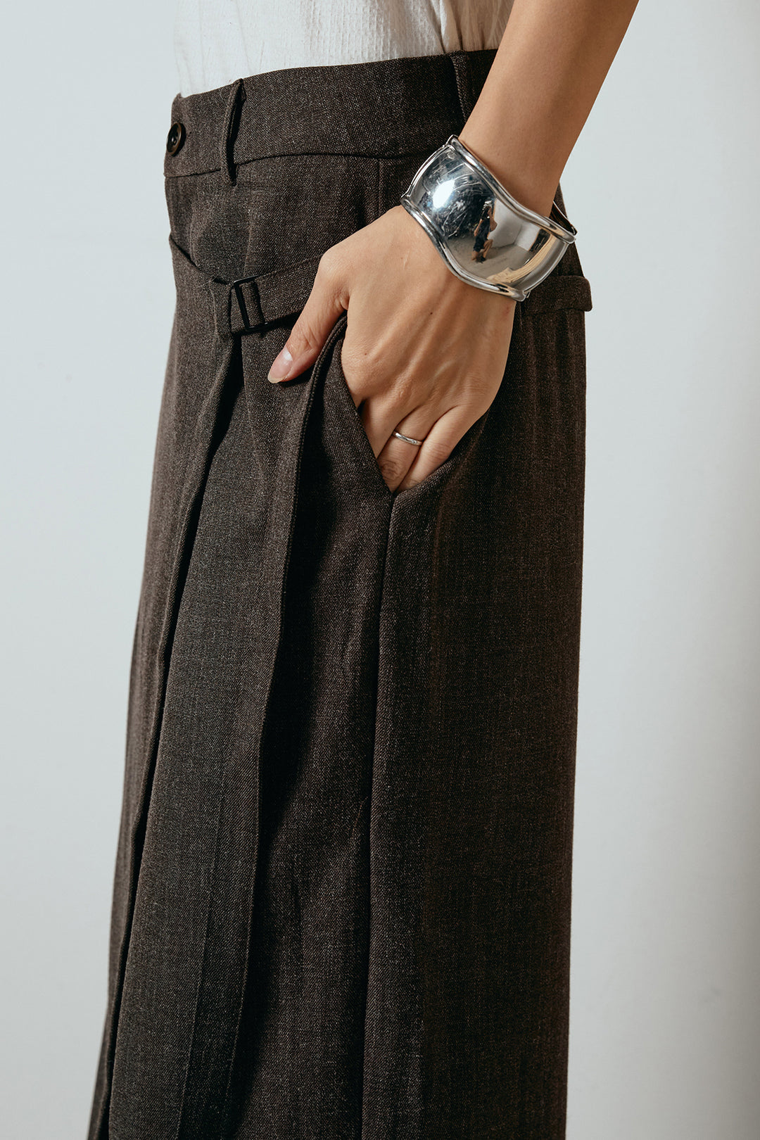 [SET]モノトーン柄ニットトップス+ラップ巻きワイドスラックス(2set)