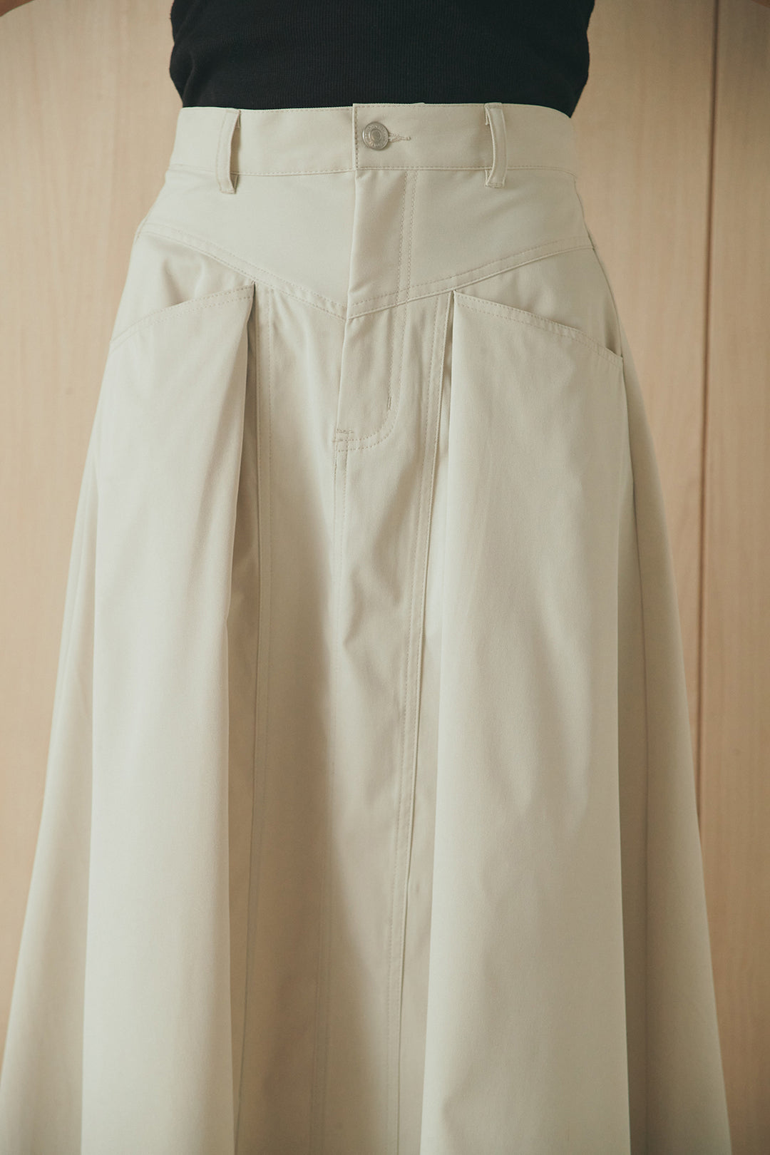 [SET]フロントテープデザイン半袖カーディガン+ミリタリーツイルタックフレアスカート(2set)