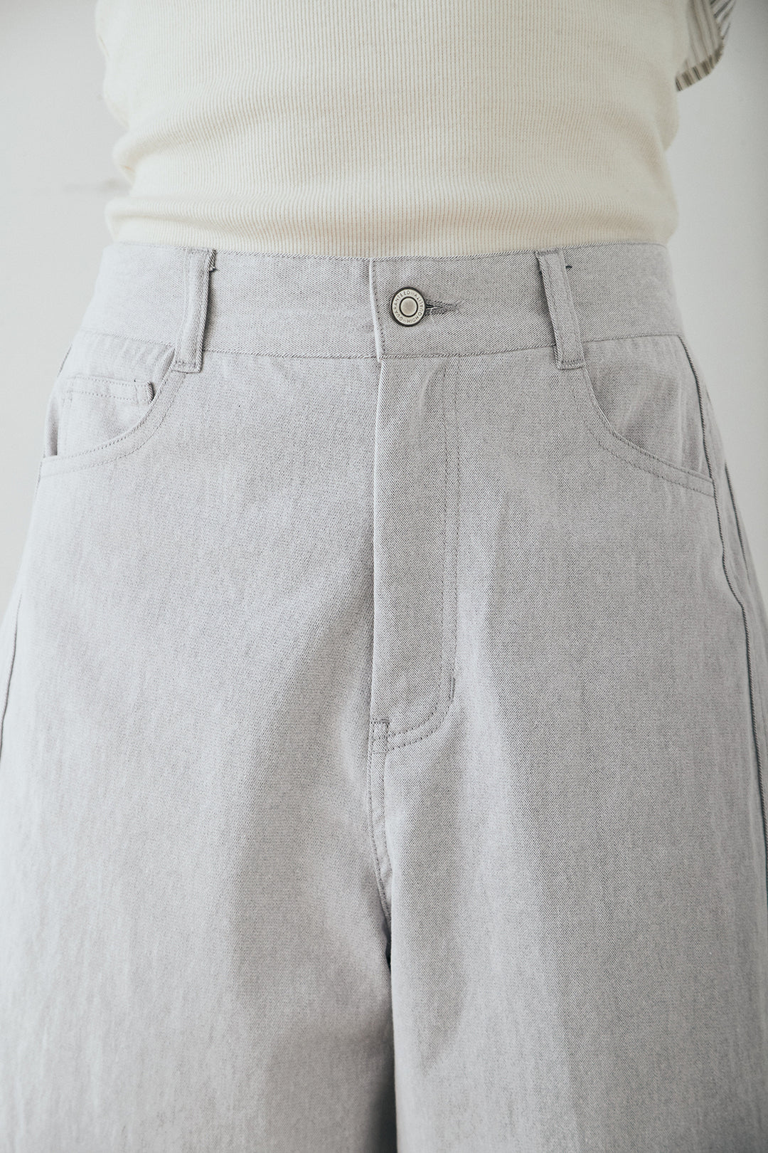 [SET]ランダムストライプスカーフ付きシャツ+デニムハーフパンツ(2set)