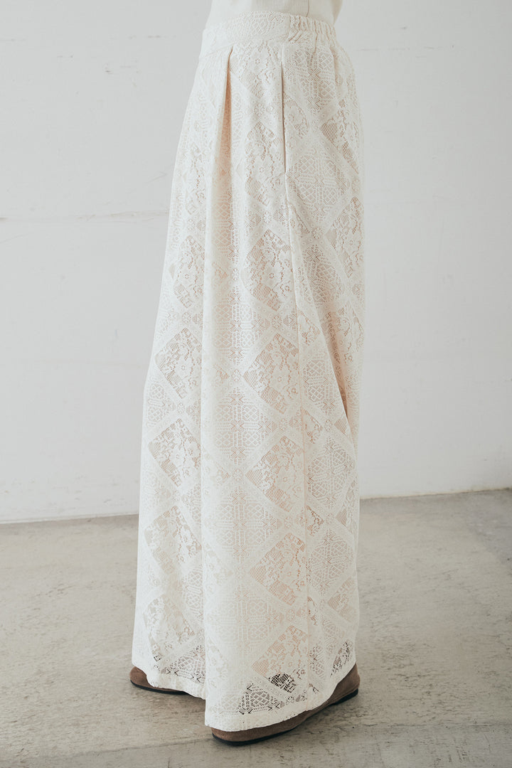 [SET]ブロックレースフード付きブラウス+リラックスブロックレースワイドパンツ(2set)