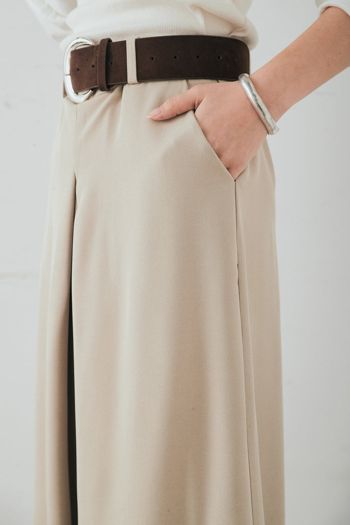 [SET]モコレースVネックカーディガン+太ベルト付きフロントタックパンツ(2set)