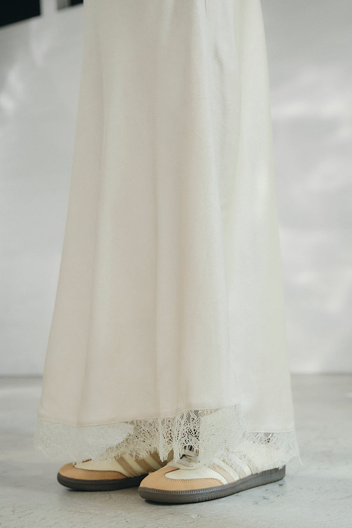 [SET]レースハーフジップアップフーディー+バイアスナローサテンスカート(2set)