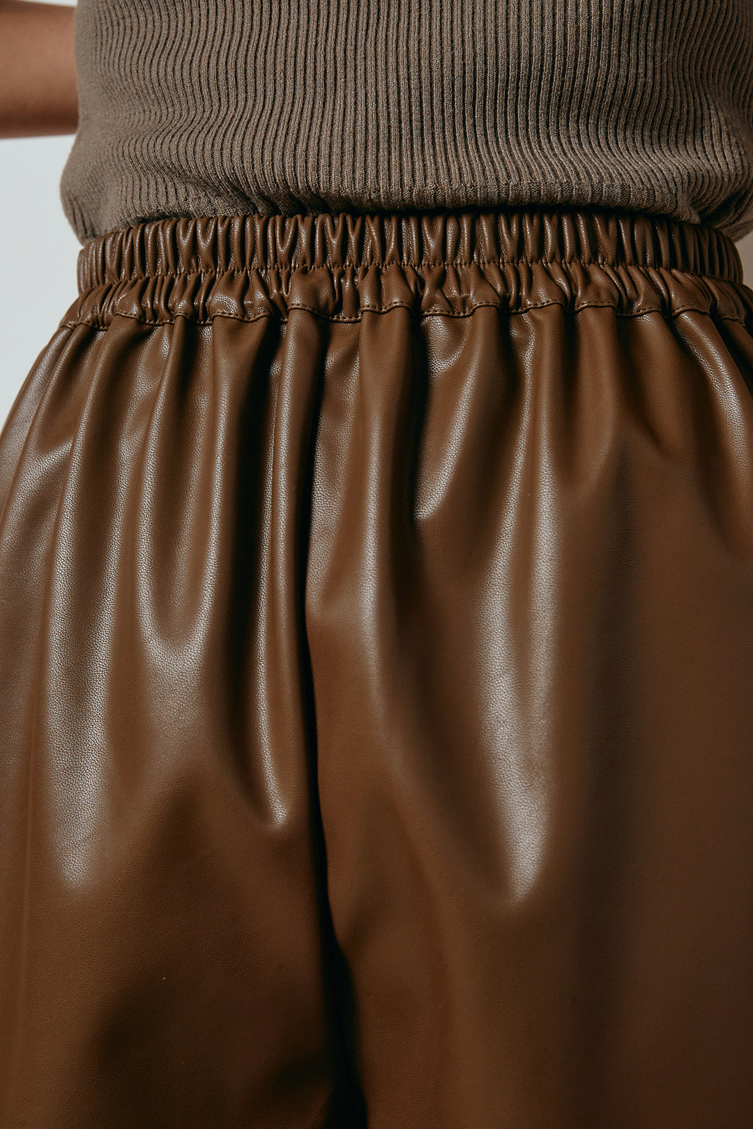 [SET]起毛チェック柄ポケットアウター+ストレッチエコレザーバミューダパンツ(2set)