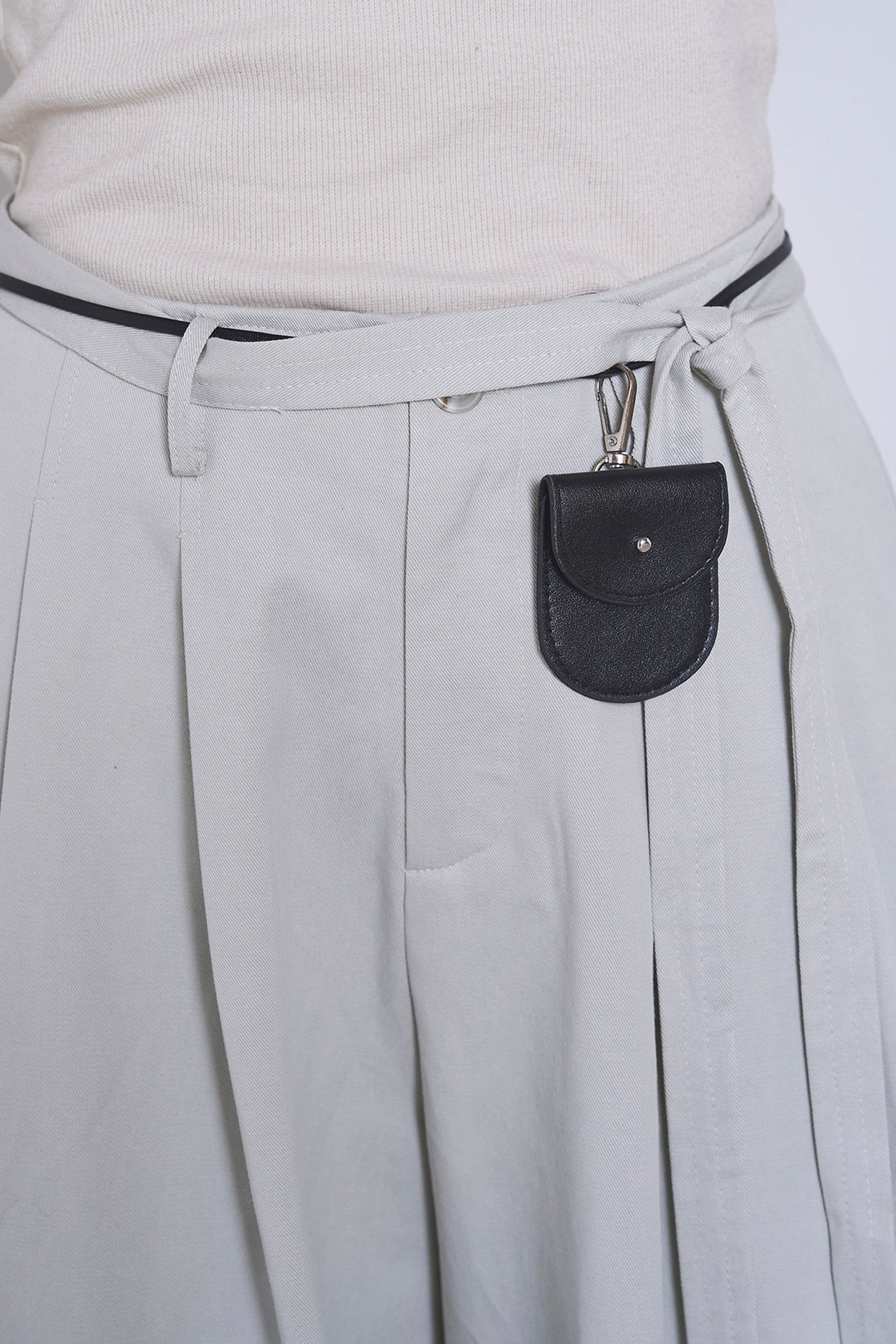 [SET]ネップメッシュポロ襟カーディガン+紐ベルト付きカーブワイドパンツ(2set)