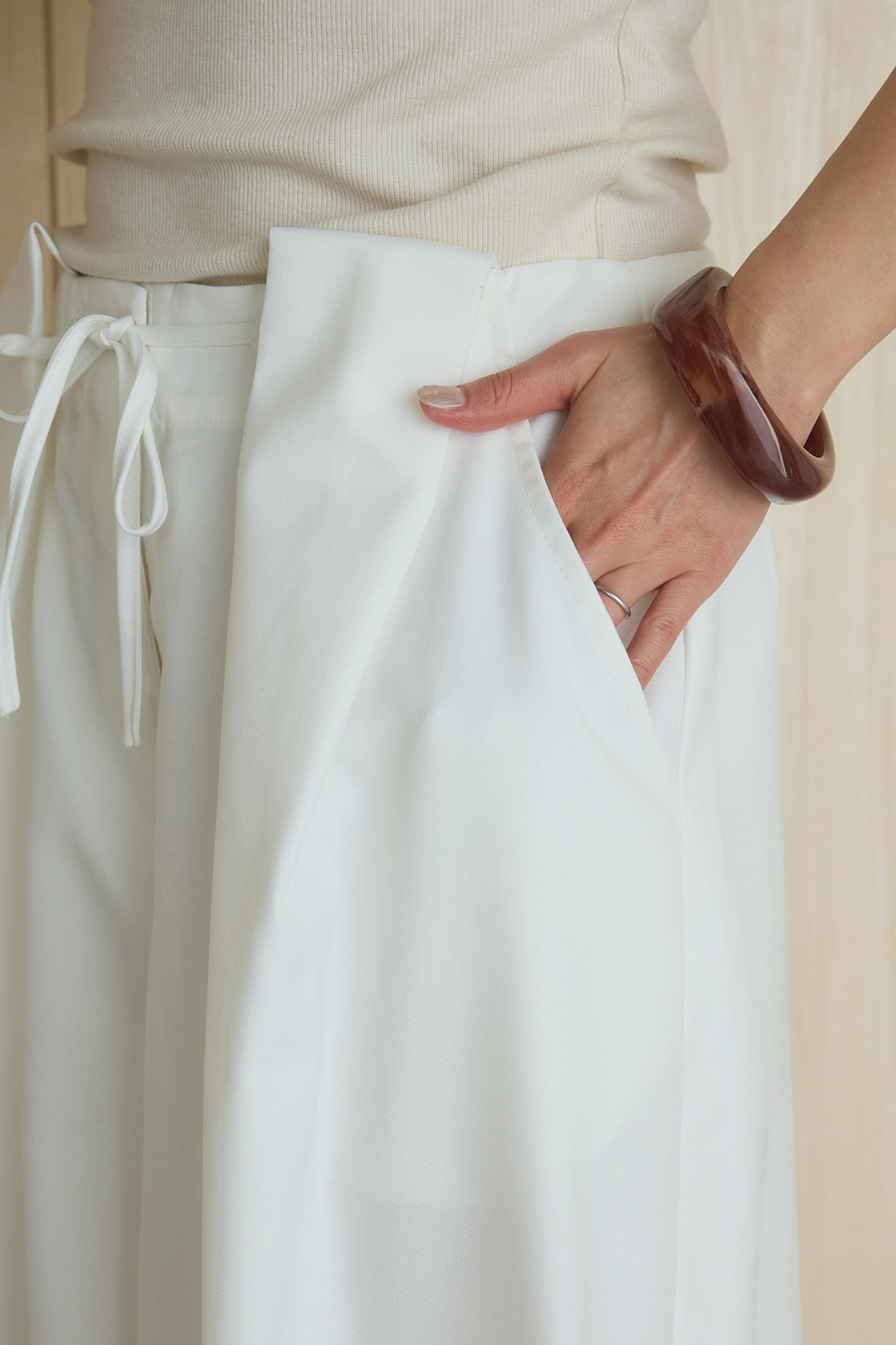 [SET]シアーレイヤーデザインカットソー+ベルトループワイドパンツ(2set)