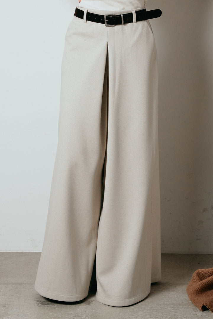 [SET]パターンランダム編みニットトップス+ベルト付きフロントタックデザインパンツ(2set)