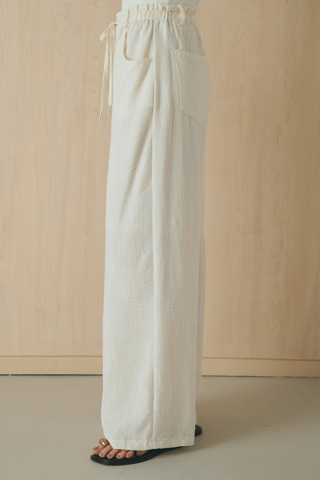 [SET]麻混ノーカラーブルゾン+麻混ウエストドロストパンツ(2set)