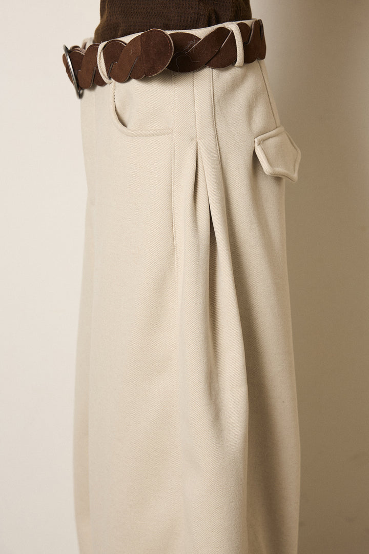 [SET]裾アシンメトリーデザインシャツ+編みベルト付きワイドパンツ+リブニットシームレスタートルプルオーバー(3set)