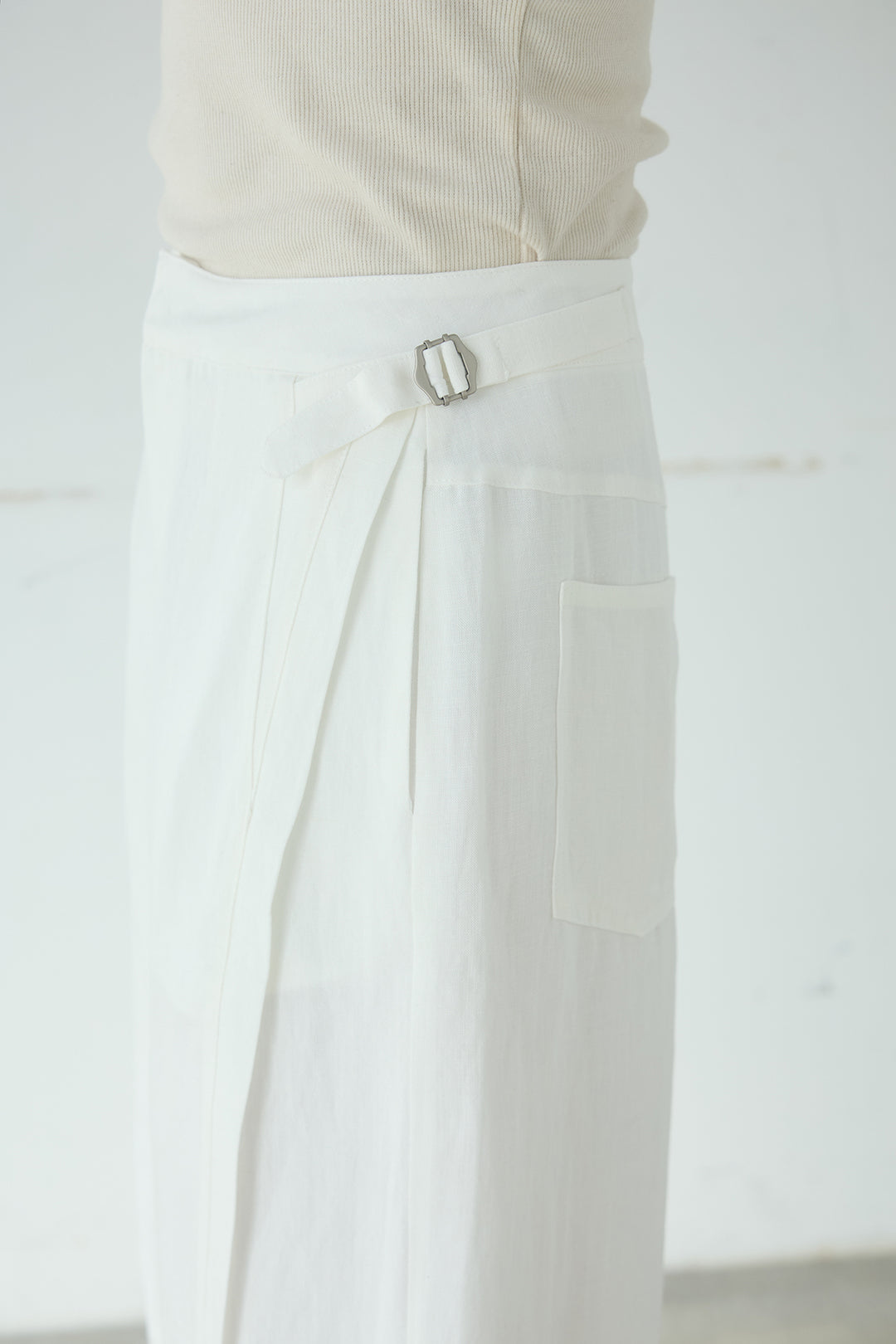 [SET]レース刺繍ラインバンドカラーシャツ+リネン混サイドベルトパンツ(2set)