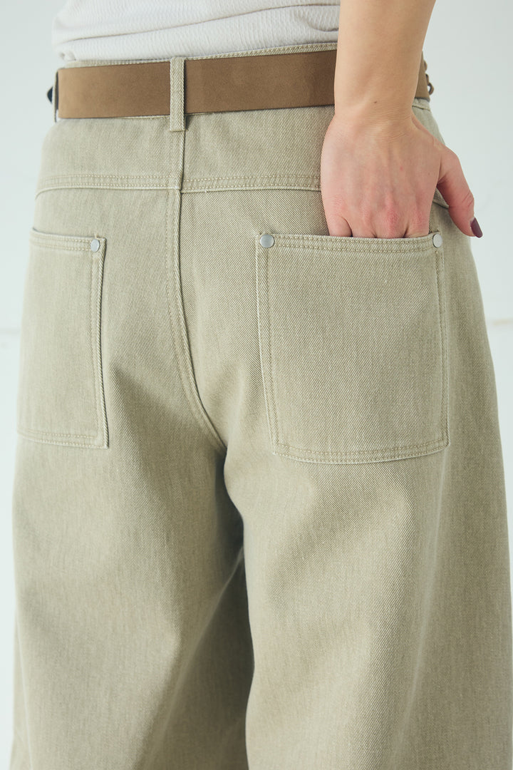 ベルト付きカラーデニムカーブワイドパンツ