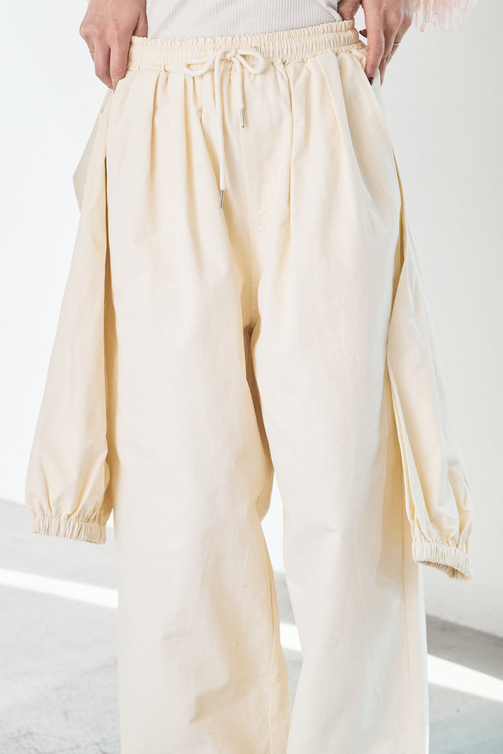 [SET]メッシュフリンジ切り替えプルオーバー+合繊ツイルスタンドウエスト巻きジョガーパンツ(2set)